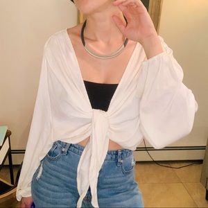 Fashion Nova Ivory Wrap Front Tie Top | LongSleeve
